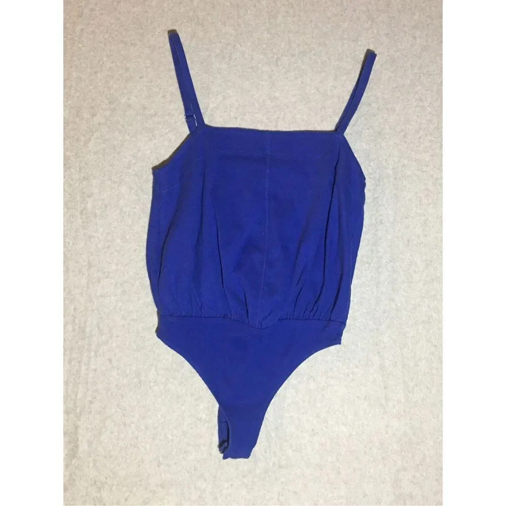 Womens Free People Bodysuit Size XS Straight Neckline spaghetti strap Royal Blue